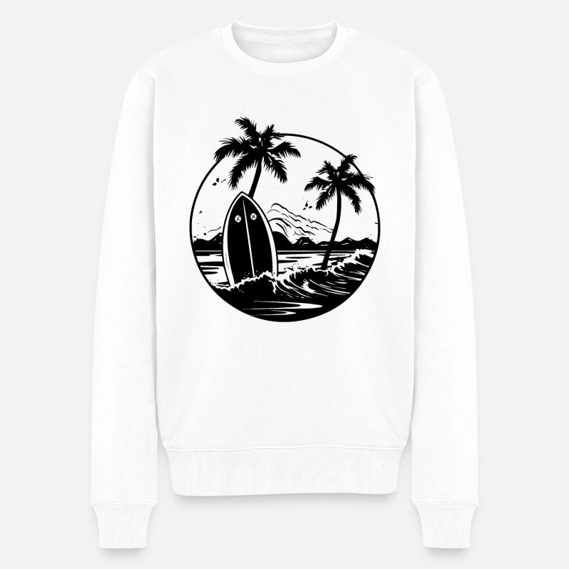 Reite die Wellen mit deinem Surfbrett - Männer Premium Bio Pullover - Weiß