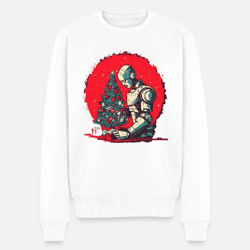 Weihnachtszeit-Cyborg - Männer Premium Bio Pullover - Weiß