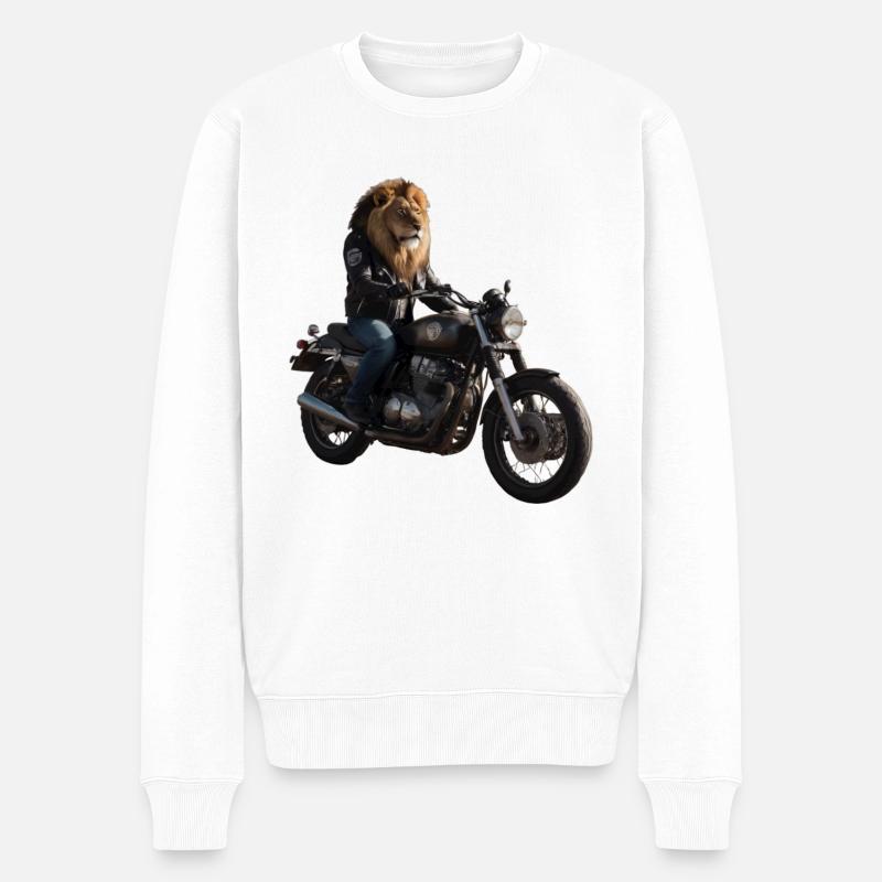 Biker-Löwe - Männer Premium Bio Pullover - Weiß