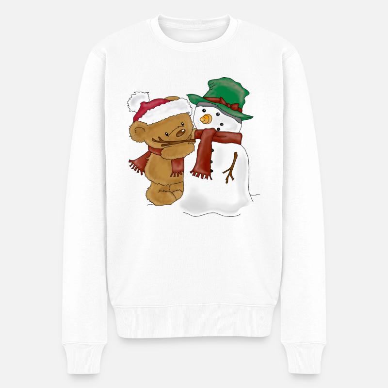 Bärchen schmückt Schneemann - Männer Premium Bio Pullover - Weiß