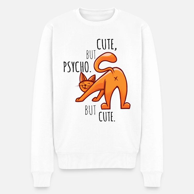Katze Geschenk Lustiger Spruch - Männer Premium Bio Pullover - Weiß