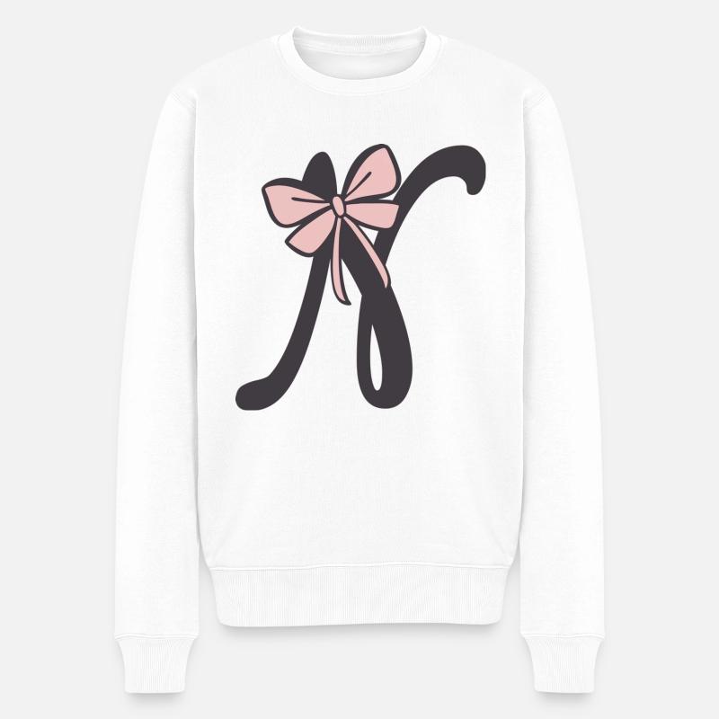 Anfangsbuchstabe N Schleifchen - Männer Premium Bio Pullover - Weiß