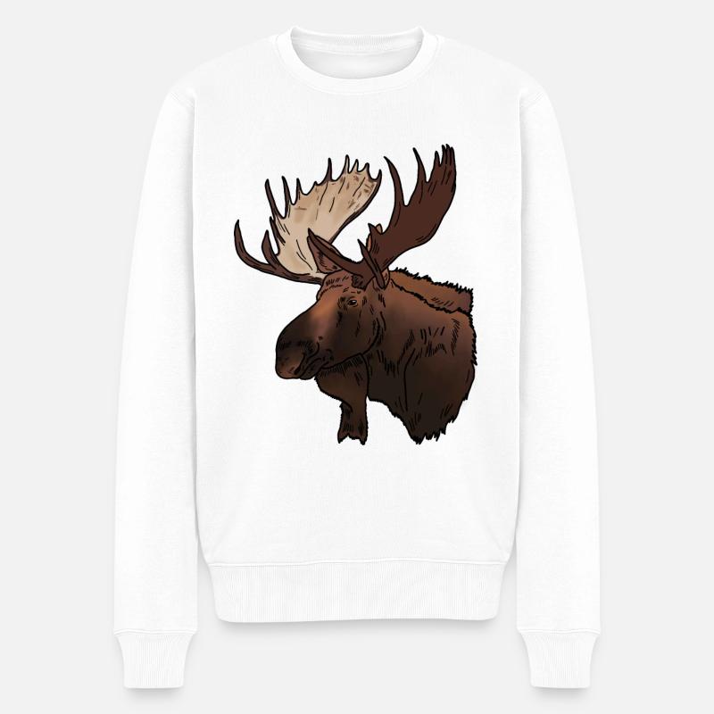 Elch Kopf - Männer Premium Bio Pullover - Weiß