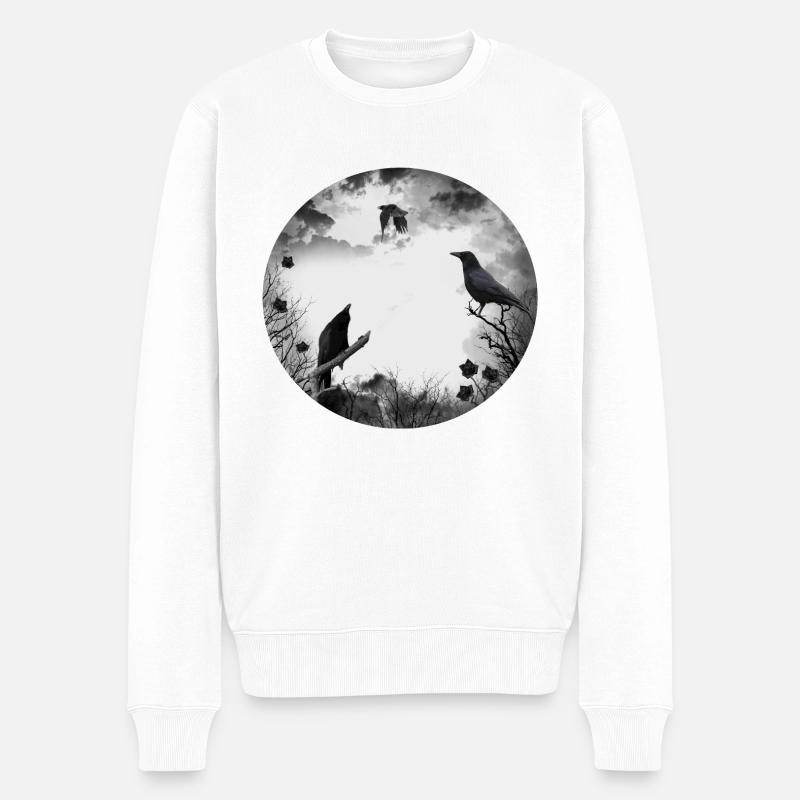 Gothik Krähen Raben - Männer Premium Bio Pullover - Weiß