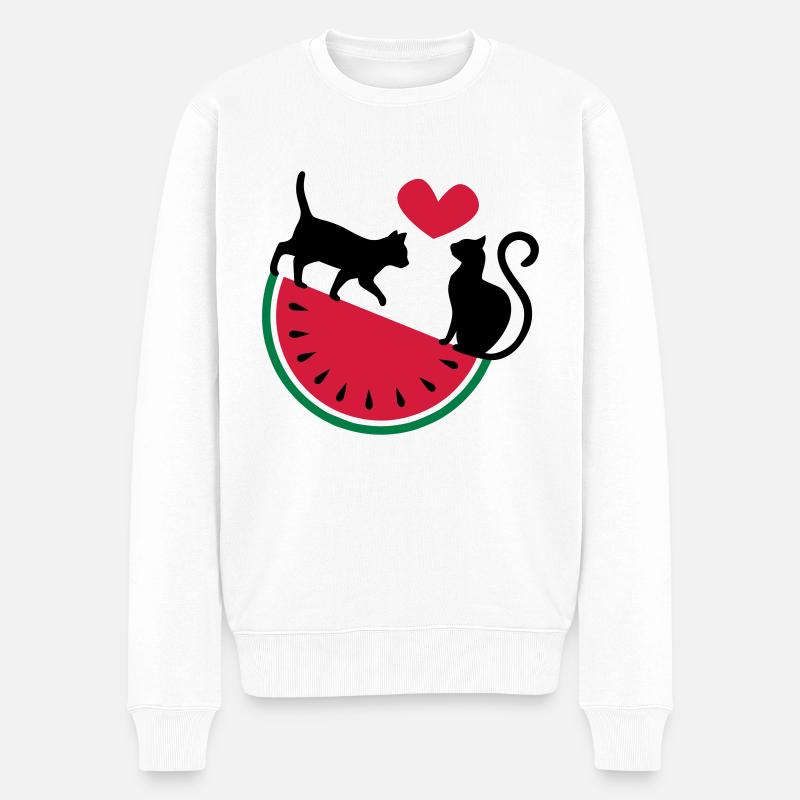 Melon Cat Love - Männer Premium Bio Pullover - Weiß