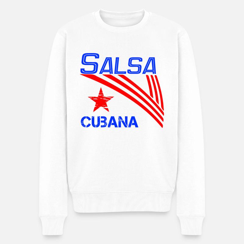Salsa Cubana bleu - Pro Dance Edition - Pull Premium bio Homme - blanc