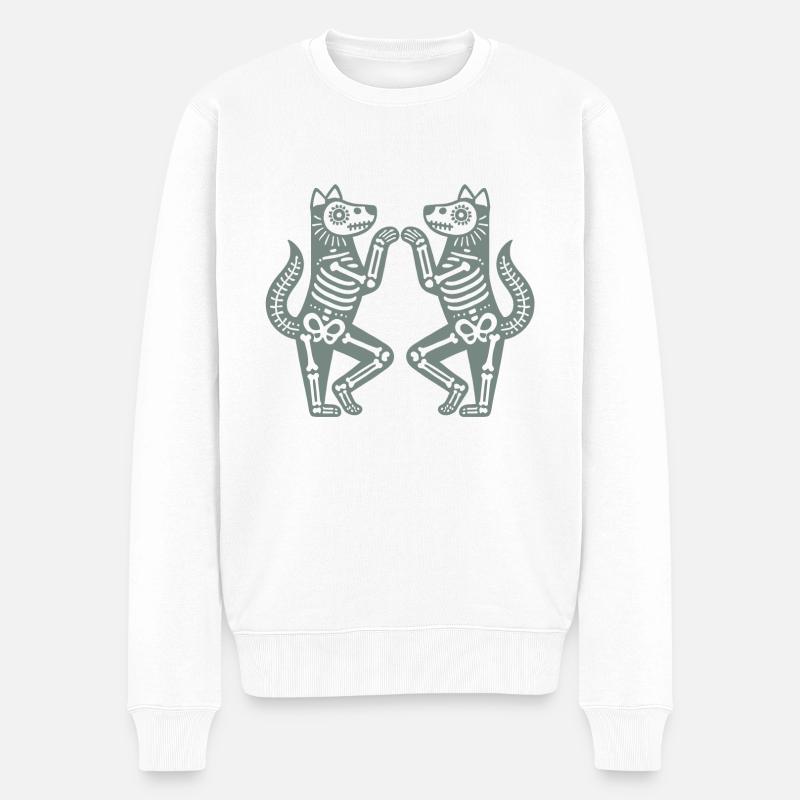 Dancing Skeleton Dogs Halloween - Männer Premium Bio Pullover - Weiß