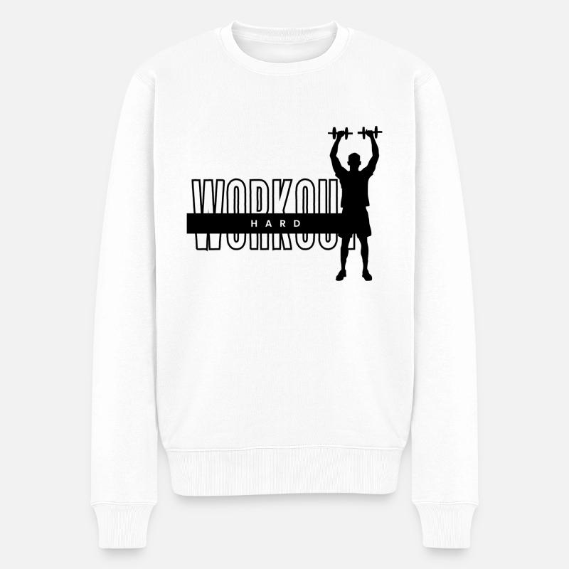 Workout hard "Dumbels" - Männer Premium Bio Pullover - Weiß