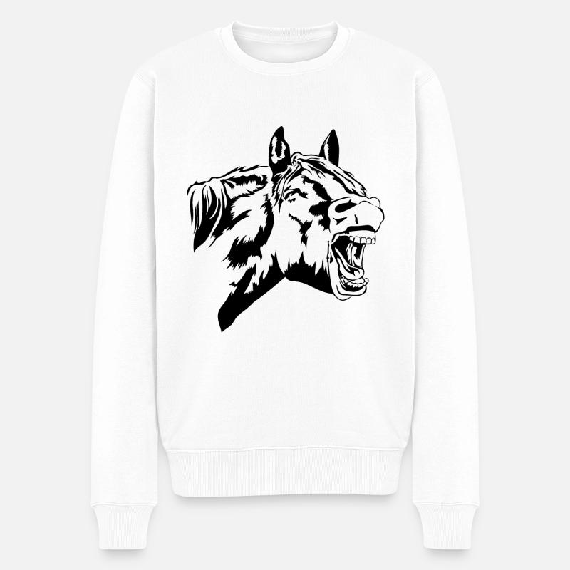 Lustiges Pferd Pferde Portrait Reiter Wilsigns - Männer Premium Bio Pullover - Weiß