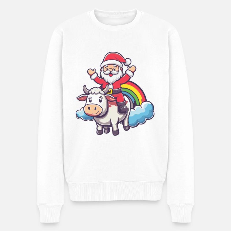Kuh Weihnachtsmann Regenbogen - Männer Premium Bio Pullover - Weiß