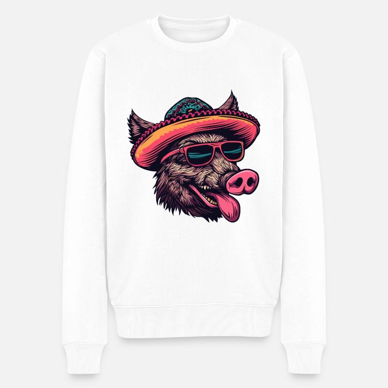 Wildschwein Sombrero - Männer Premium Bio Pullover - Weiß