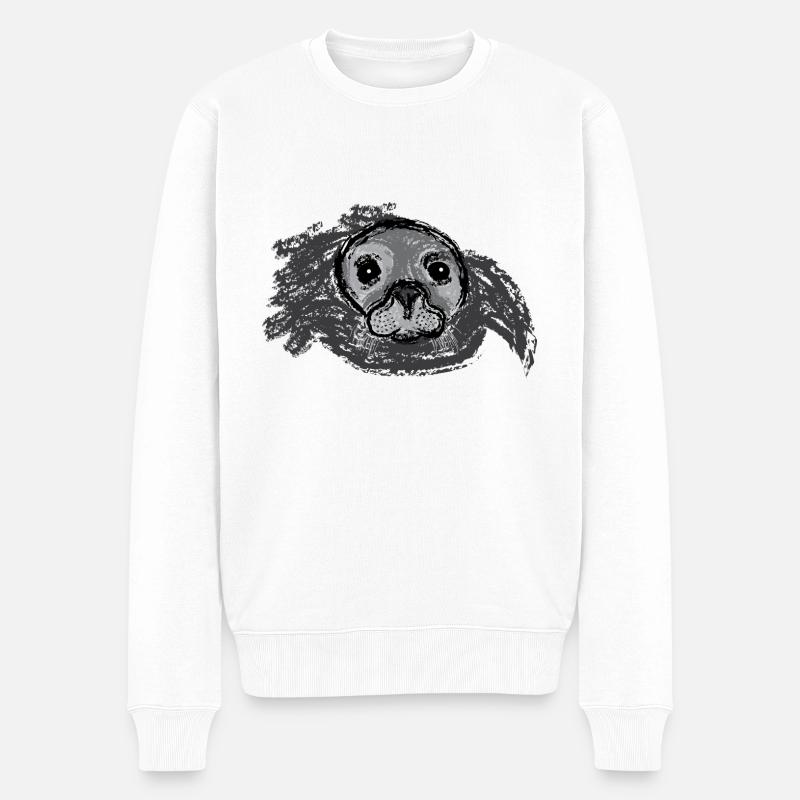 Auftauchende Robbe / Surfacing Seal - Design I - Männer Premium Bio Pullover - Weiß