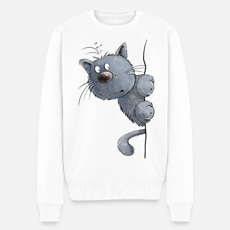Blaue Katze I Katzenfreunde Geschenk - Männer Premium Bio Pullover - Weiß
