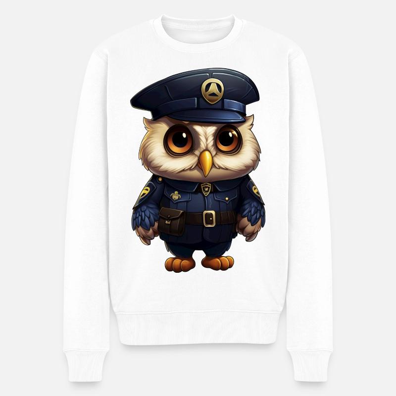 Eulen Polizist - Männer Premium Bio Pullover - Weiß