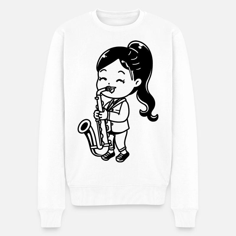 Cartoon Saxophon Mädchen - Männer Premium Bio Pullover - Weiß