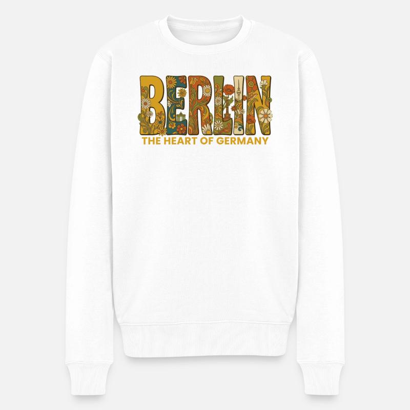 Berlin Herz Deutschlands Florale Typografie - Männer Premium Bio Pullover - Weiß