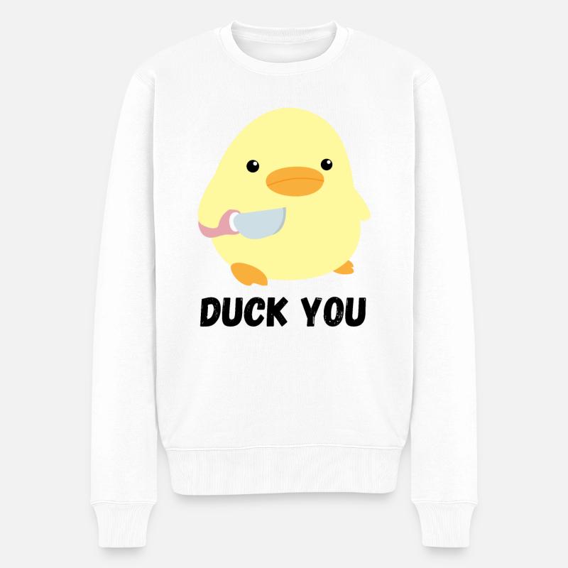 Duck you Süße Ente mit Messer Meme Huhn Geschenk - Männer Premium Bio Pullover - Weiß