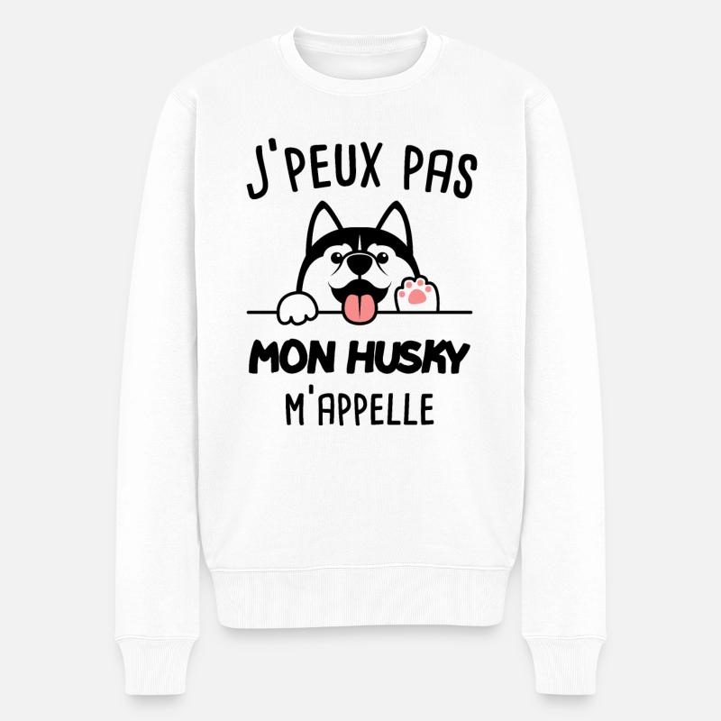 J'peux pas mon husky m'appelle husky sibérien - Pull Premium bio Homme - blanc