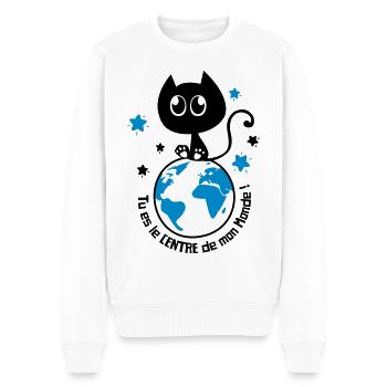 Chat noir mignon humour, pour dire je t'aime ! - Pull Premium bio Homme - blanc - Devant - Thijin (182cm)