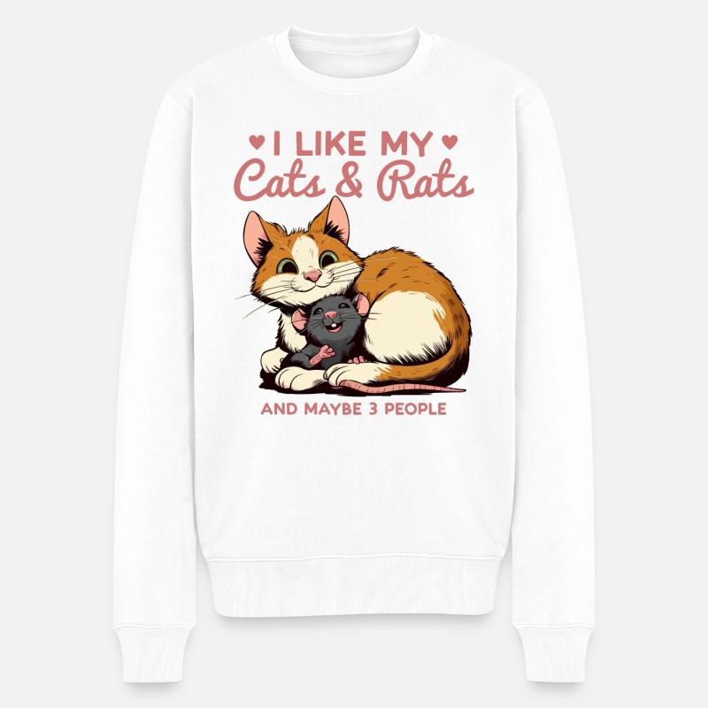 I like my Cats and Rats and maybe 3 people - Männer Premium Bio Pullover - Weiß