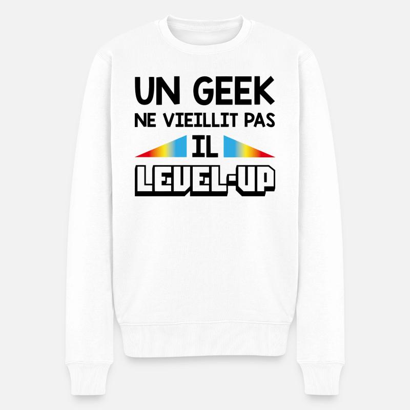 Un geek ne vieillit pas, il level-up - Pull Premium bio Homme - blanc