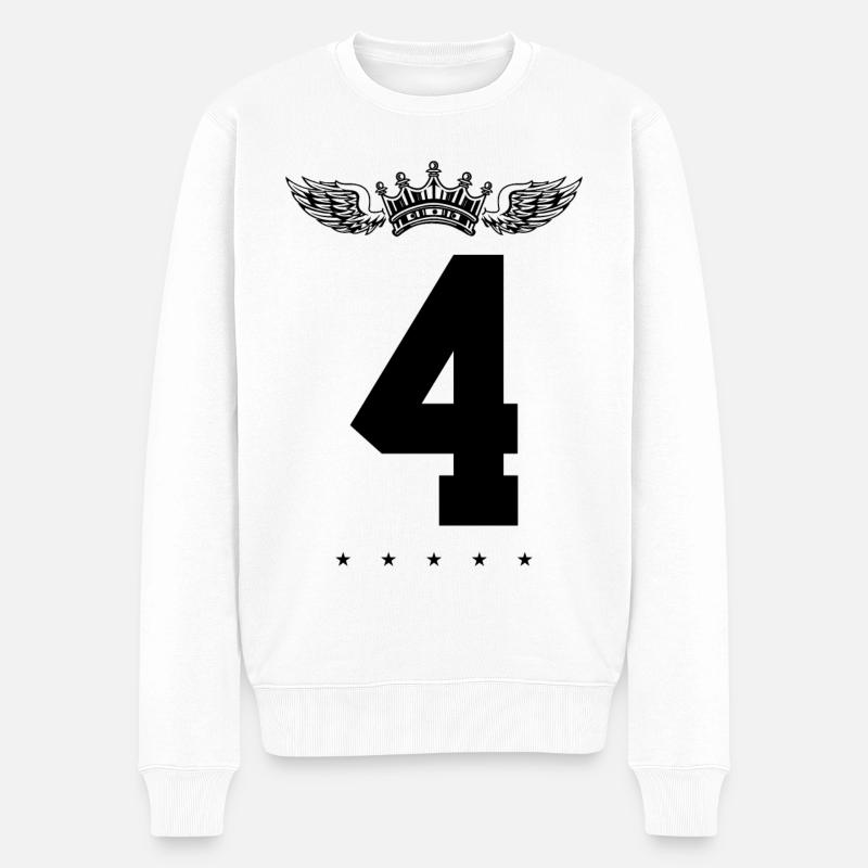 4 Zahl Krone - Männer Premium Bio Pullover - Weiß