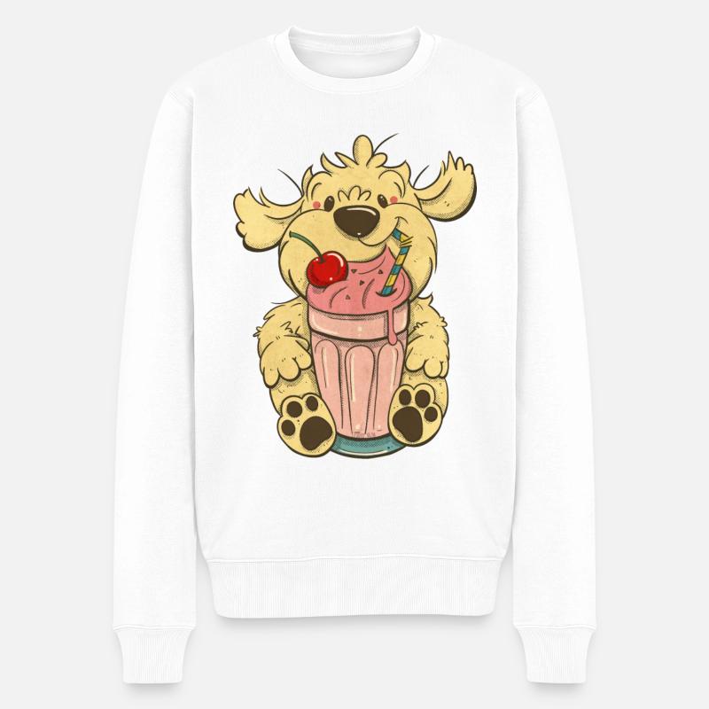 Cockapoo Thor mit rosa Milchshake - Männer Premium Bio Pullover - Weiß