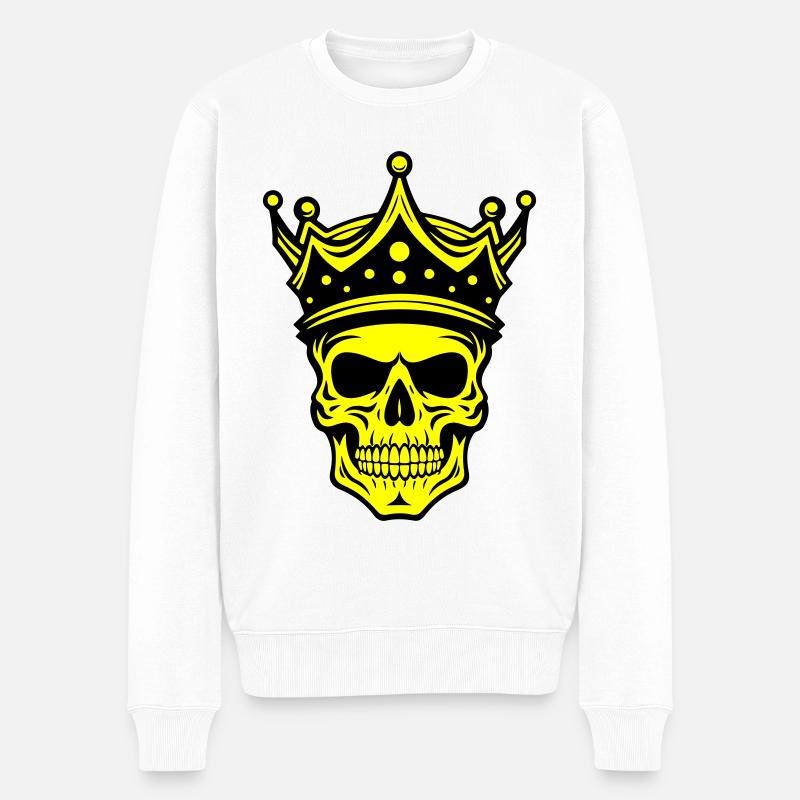 Totenkopf König Krone - Männer Premium Bio Pullover - Weiß