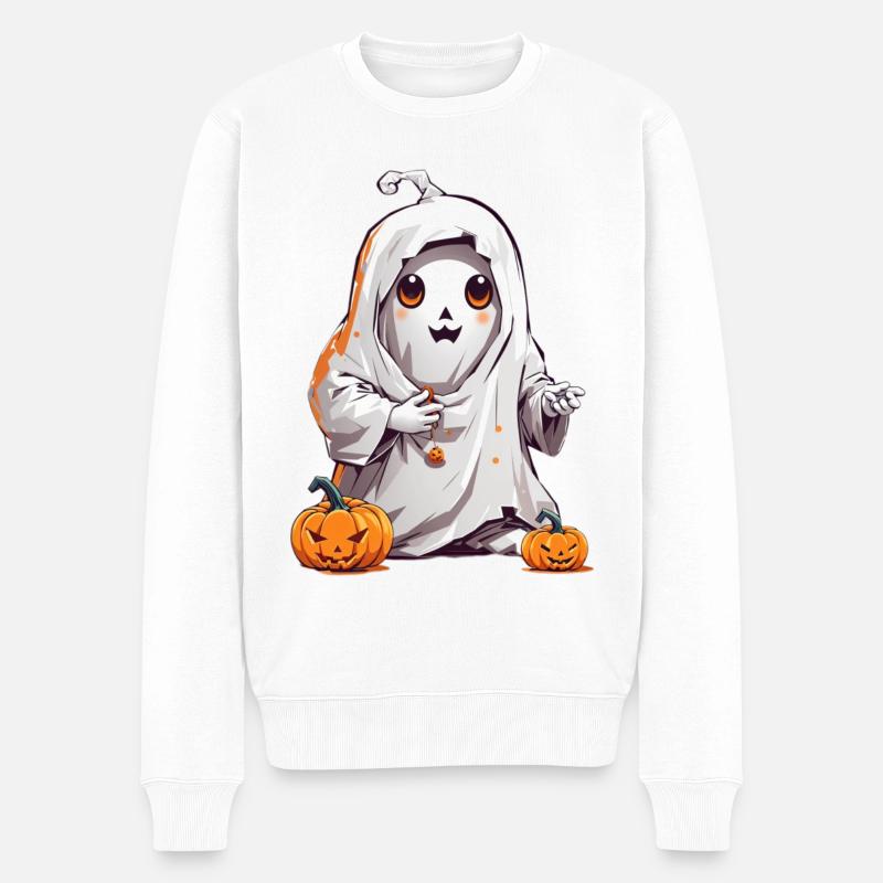 Halloween Geist - Männer Premium Bio Pullover - Weiß