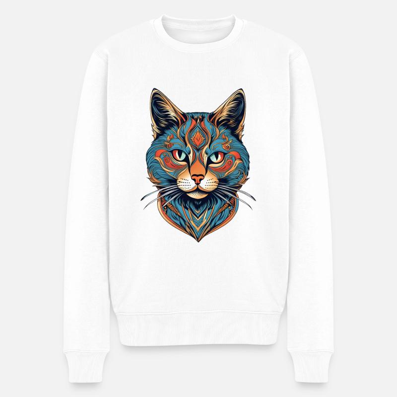 Portrait graphique d'un chat - Pull Premium bio Homme - blanc
