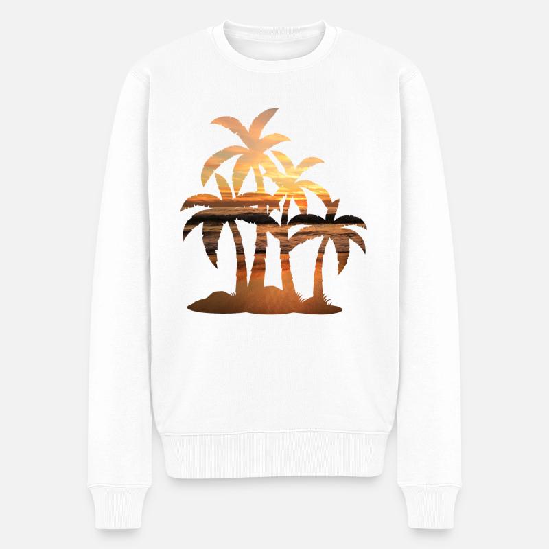 Sunset palm summer - Pull Premium bio Homme - blanc