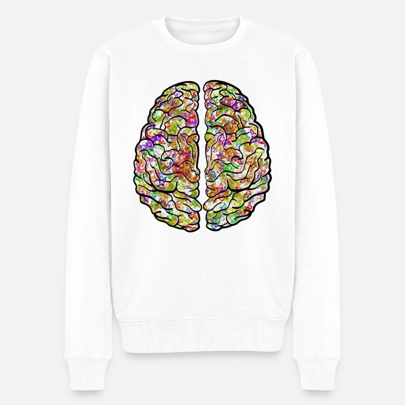 Gehirn, Gehirn Bunt, - Männer Premium Bio Pullover - Weiß