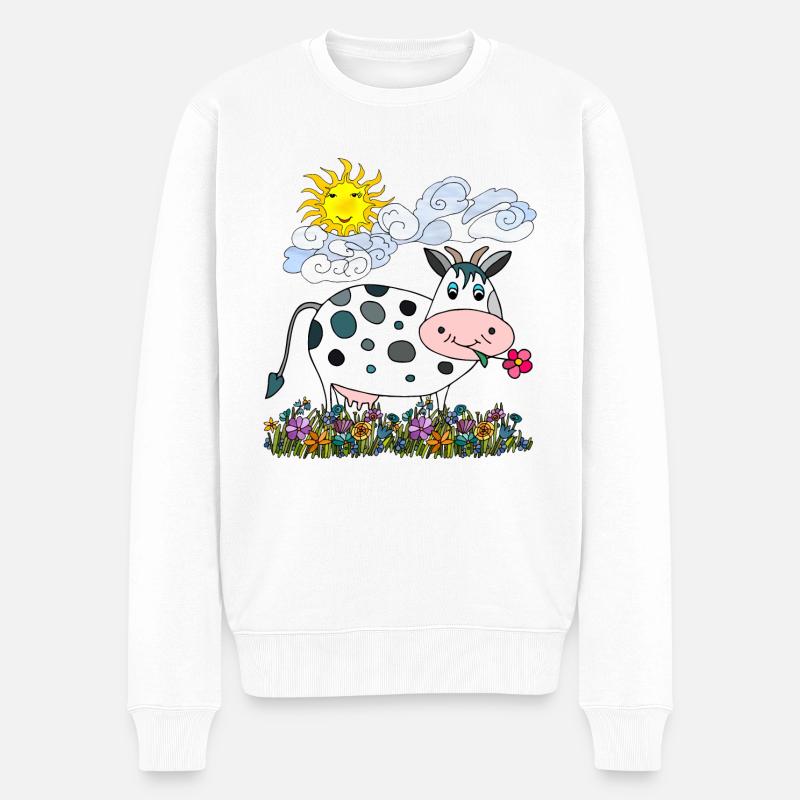 Kuh - Männer Premium Bio Pullover - Weiß