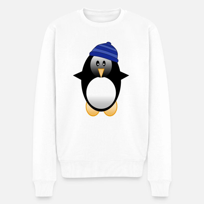 Pinguin mit Mütze - Männer Premium Bio Pullover - Weiß