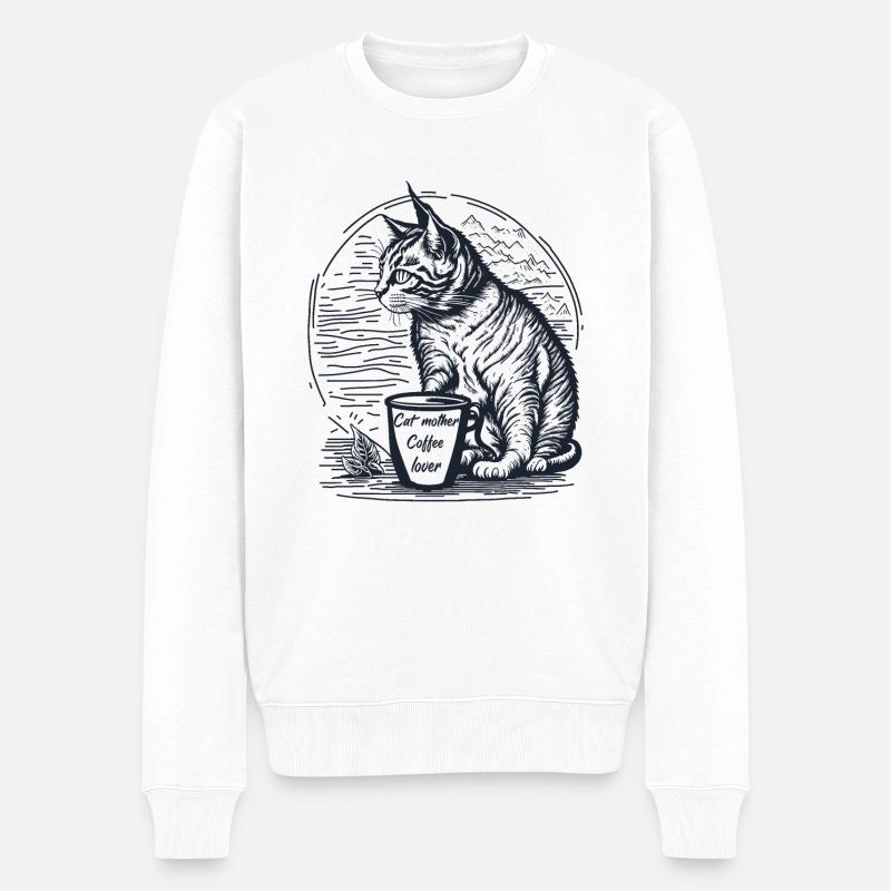 Katzen- und Kaffeetasse - Männer Premium Bio Pullover - Weiß