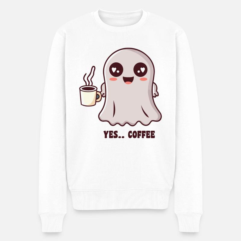Halloween-Geist Ja Kaffee - Männer Premium Bio Pullover - Weiß
