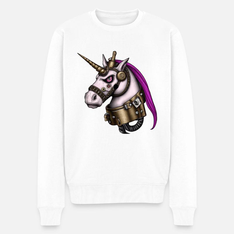 Steampunk Einhorn - Männer Premium Bio Pullover - Weiß