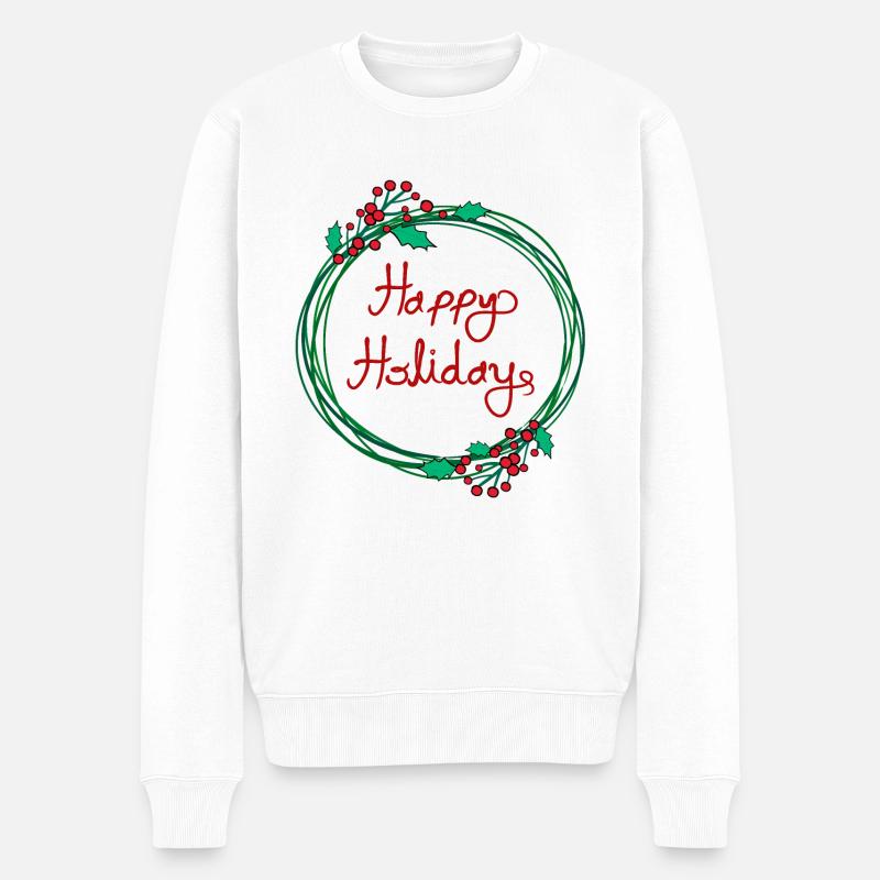 Frohe Feiertage Weihnachtsgirlande Kranz - Männer Premium Bio Pullover - Weiß