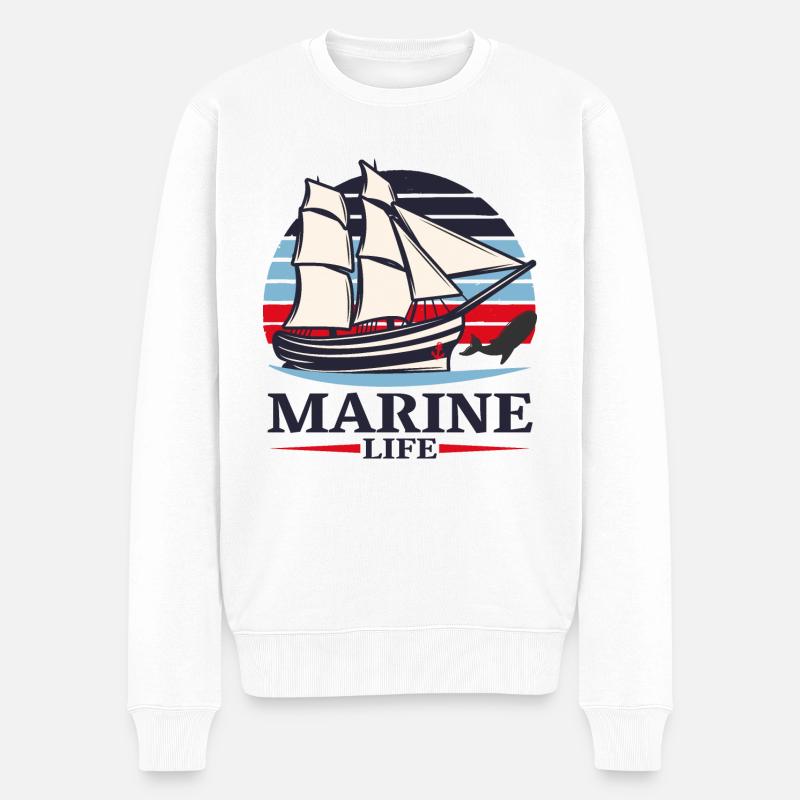 sailing, boat, marine, see - Männer Premium Bio Pullover - Weiß