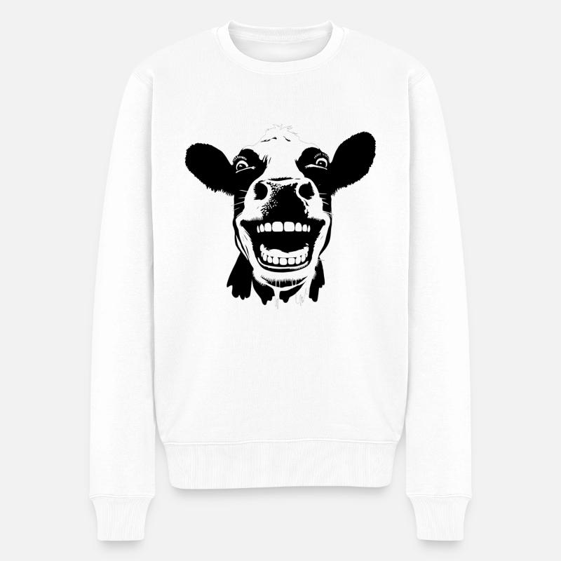 Lachende Kuh | Wilde Kuh - Männer Premium Bio Pullover - Weiß