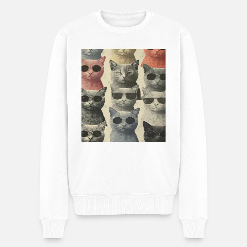 Katzen mit Brille - Männer Premium Bio Pullover - Weiß