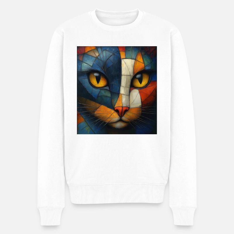 Kubistische Katze - Männer Premium Bio Pullover - Weiß
