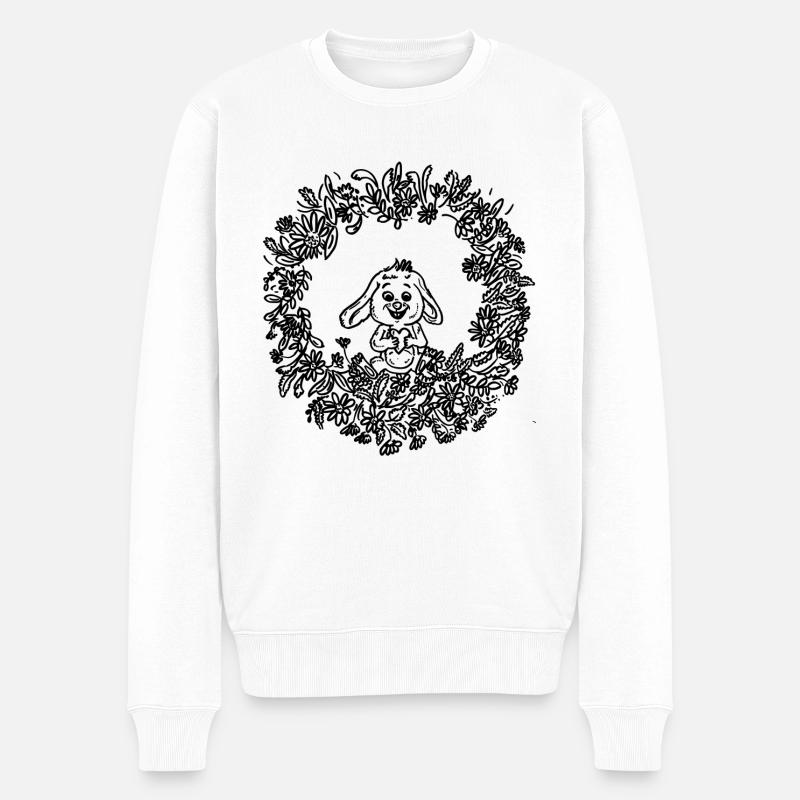 Osterhase im Osterkranz - Männer Premium Bio Pullover - Weiß