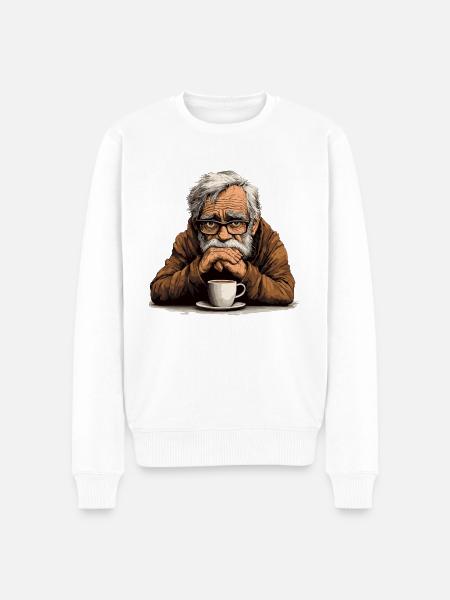 Opa mit Brille und Kaffee - Männer Premium Bio Pullover - Weiß