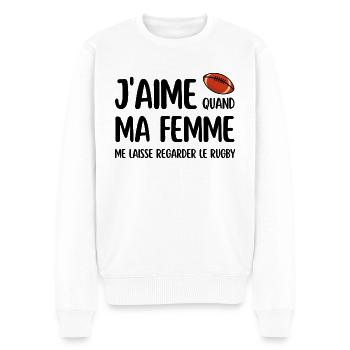 J'aime quand ma femme me laisse regarder le rugby - Pull Premium bio Homme - blanc - Devant - Thijin (182cm)