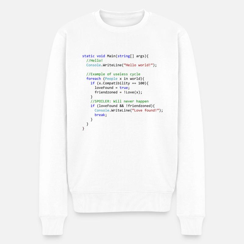 Liebe durch einen C # Programmierer gesehen - Männer Premium Bio Pullover - Weiß