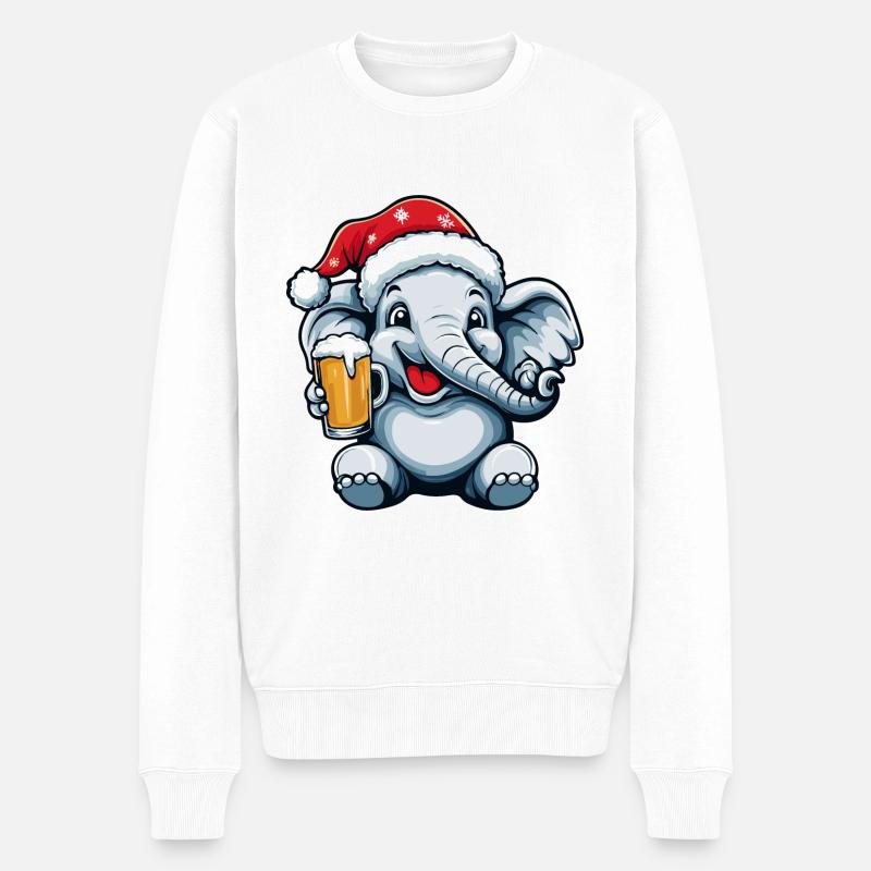 Elefant Bier Xmas Weihnachten - Männer Premium Bio Pullover - Weiß