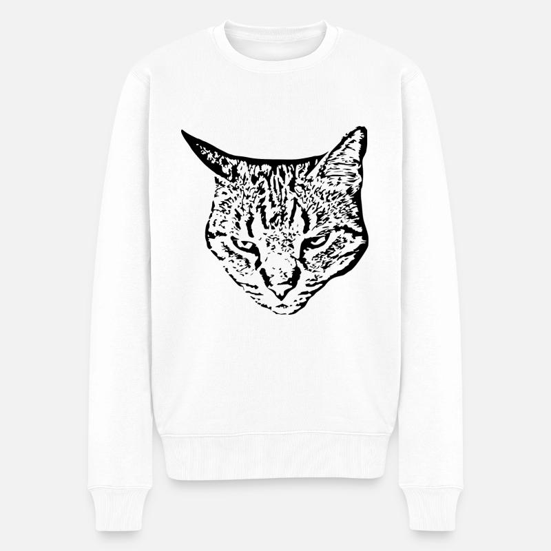 Katze schwarz Katzenkopf - Männer Premium Bio Pullover - Weiß