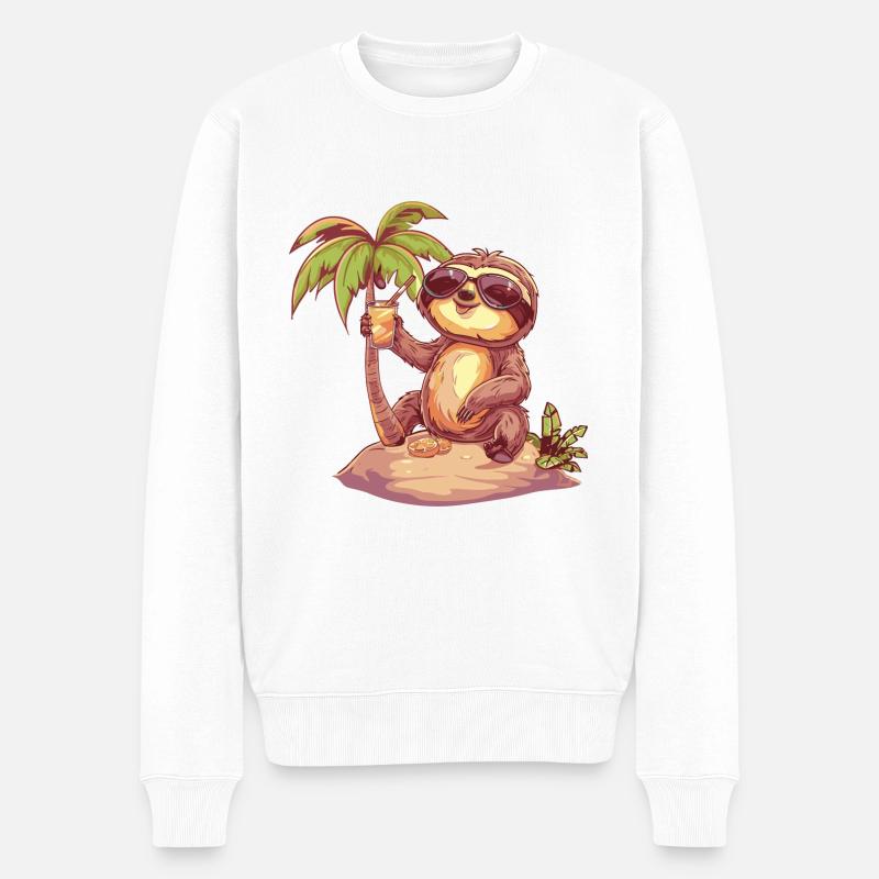 Faultier Sommer Strand Urlaub - Männer Premium Bio Pullover - Weiß