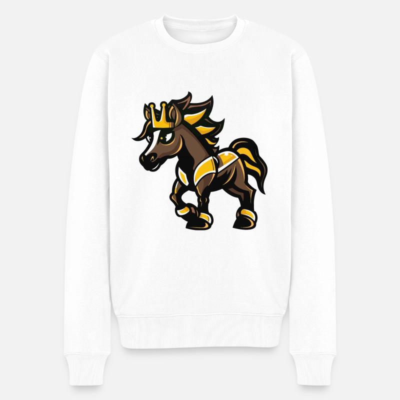 Pferd Comic Krone - Männer Premium Bio Pullover - Weiß